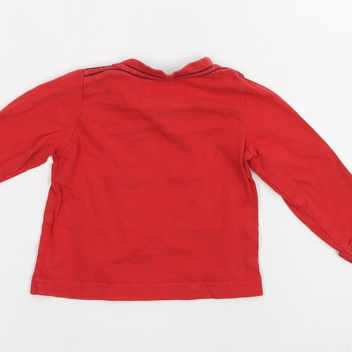 Mothercare Baby Red  Cotton Pullover T-Shirt Size 6-9 Months Crew Neck Snap - Cute Fox