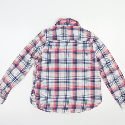 Mantaray Girls Blue Plaid Cotton Basic Button-Up Size 13 Years Collared Button