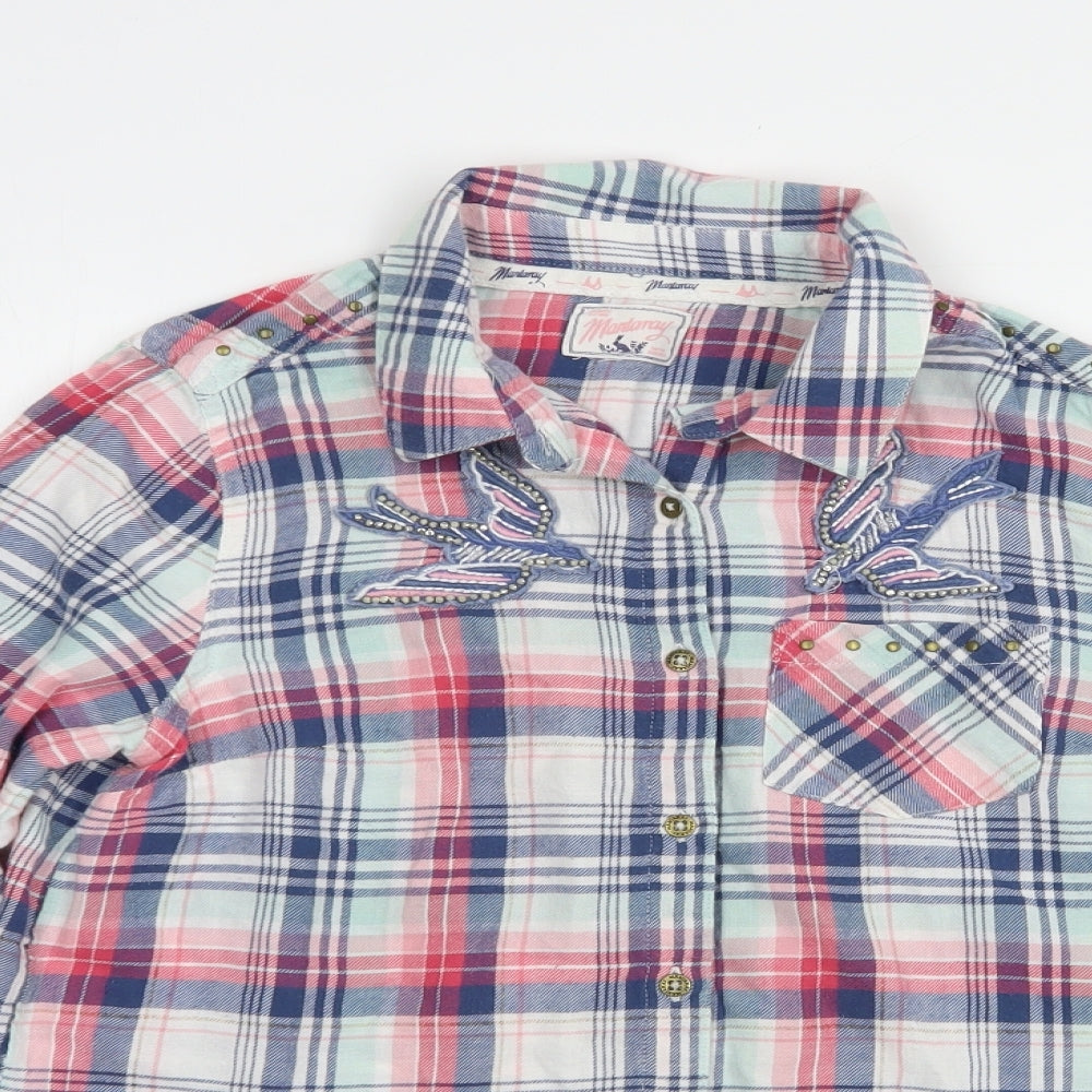 Mantaray Girls Blue Plaid Cotton Basic Button-Up Size 13 Years Collared Button