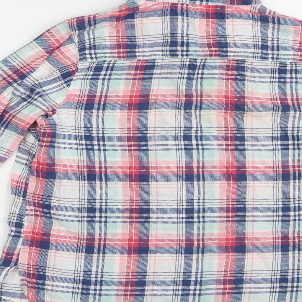 Mantaray Girls Blue Plaid Cotton Basic Button-Up Size 13 Years Collared Button