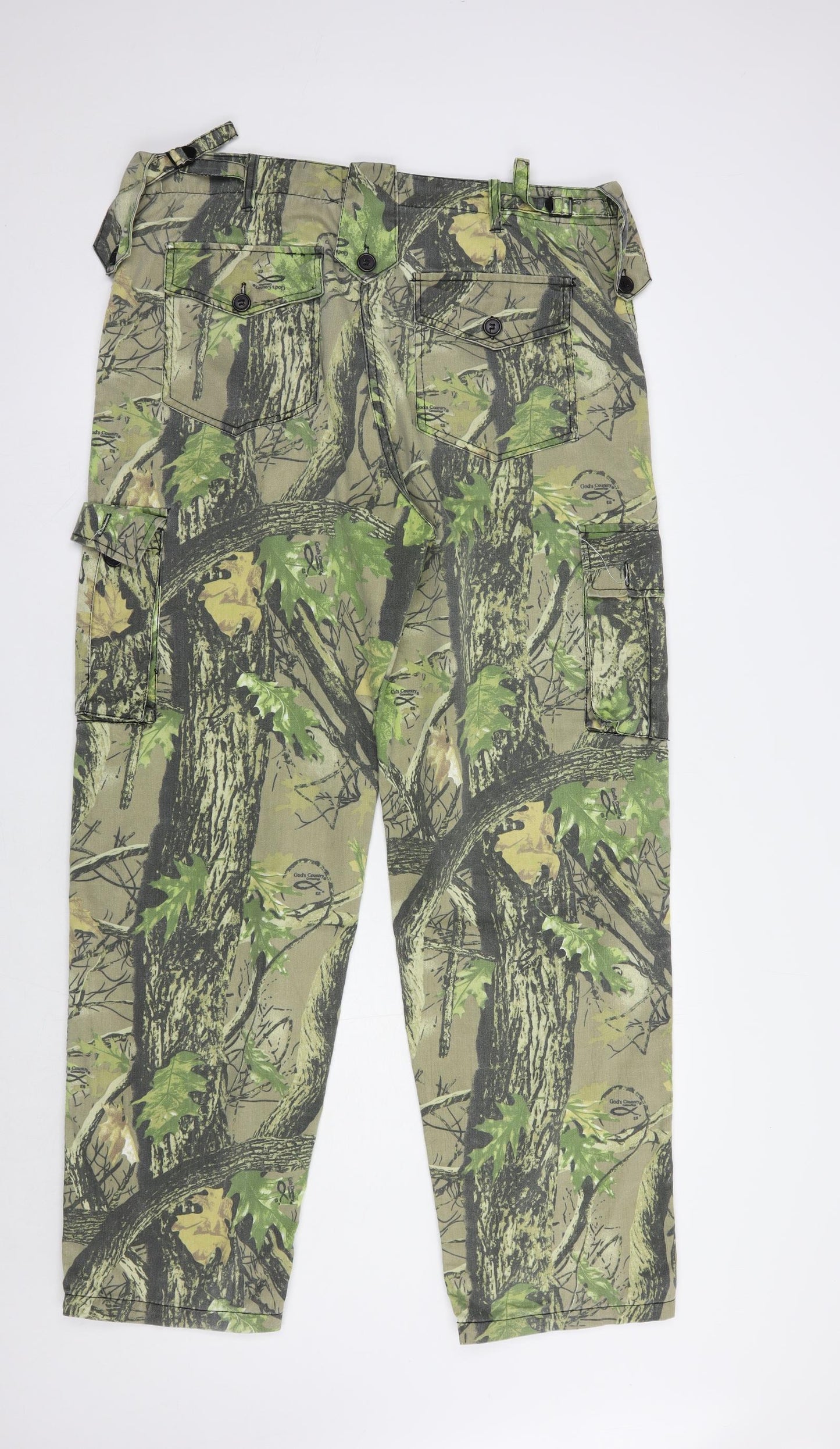 Stormkloth Mens Beige Floral Cotton Cargo Trousers Size 36 in L32 in Regular Button