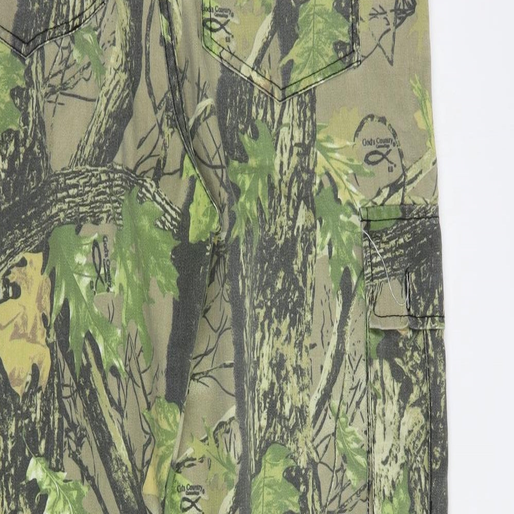 Stormkloth Mens Beige Floral Cotton Cargo Trousers Size 36 in L32 in Regular Button