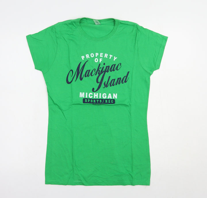 Gildan Womens Green  Cotton Basic T-Shirt Size M Crew Neck