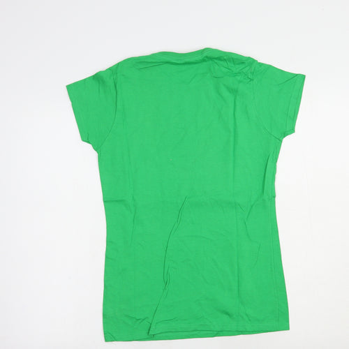 Gildan Womens Green  Cotton Basic T-Shirt Size M Crew Neck