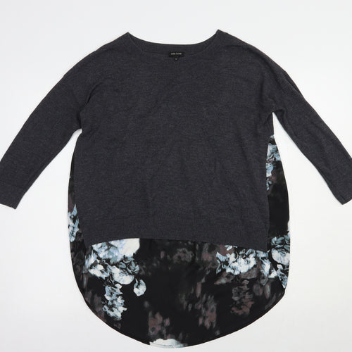 River Island Womens Grey Boat Neck Floral Viscose Tunic Jumper Size 10