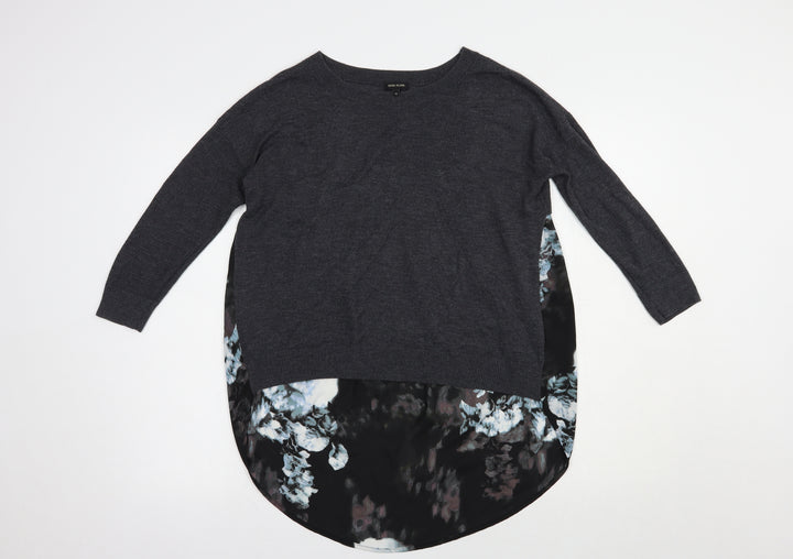 River Island Womens Grey Boat Neck Floral Viscose Tunic Jumper Size 10