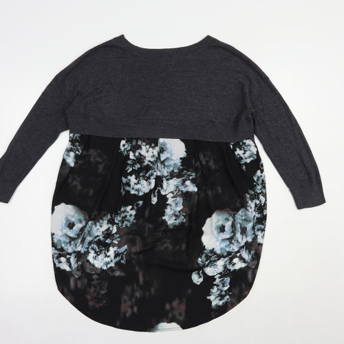 River Island Womens Grey Boat Neck Floral Viscose Tunic Jumper Size 10