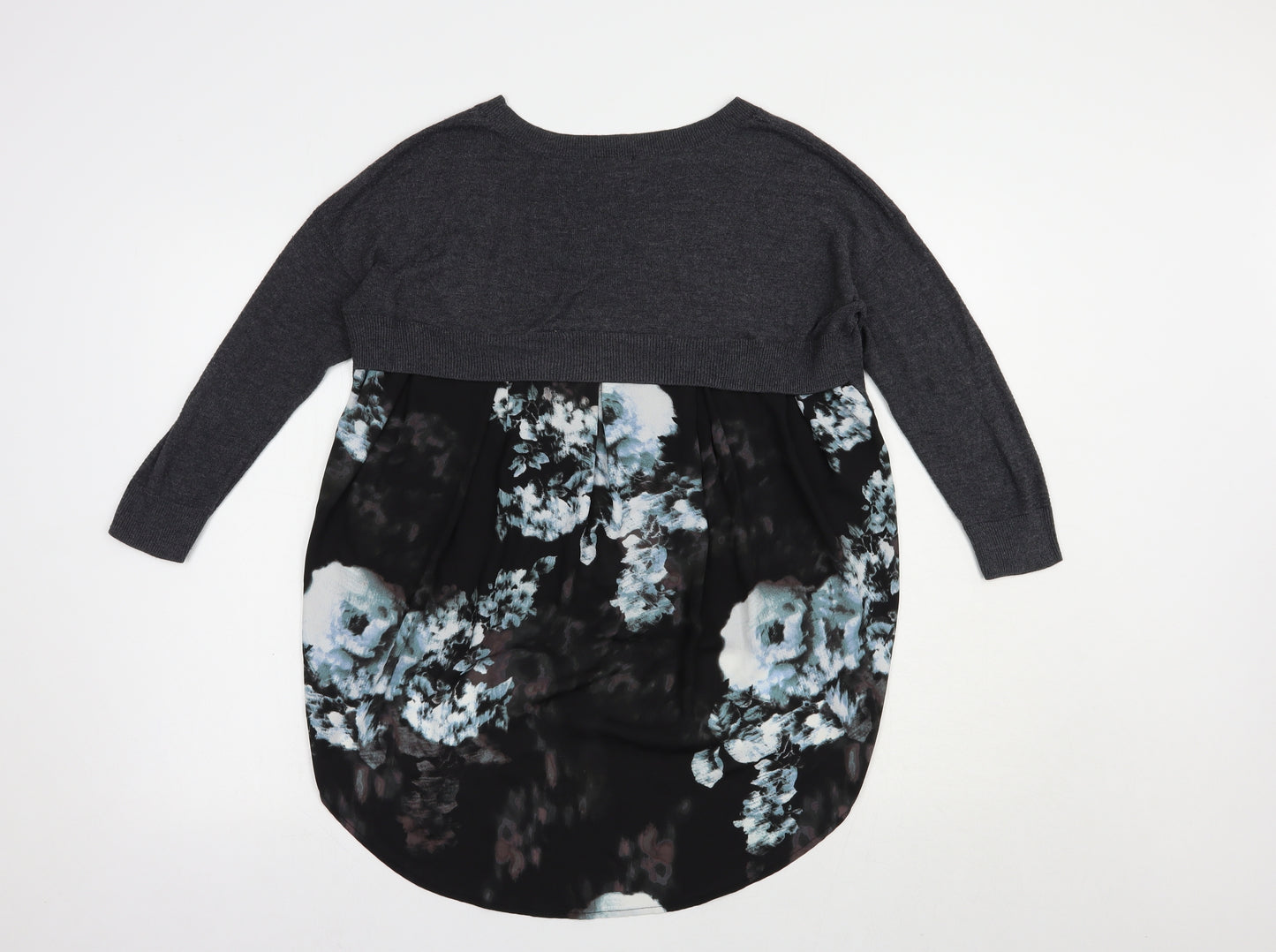 River Island Womens Grey Boat Neck Floral Viscose Tunic Jumper Size 10