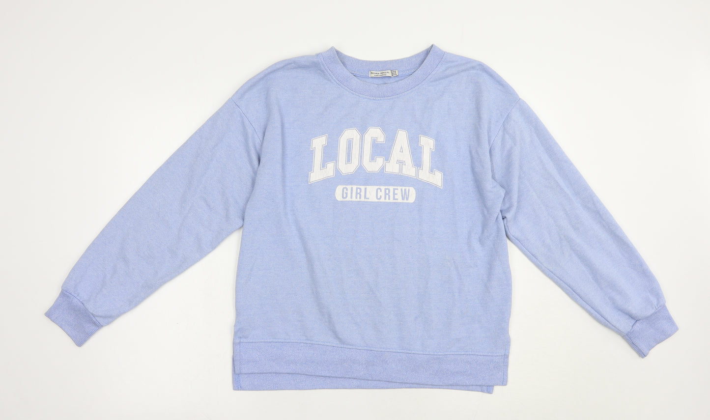 Bershka Womens Blue  Polyester Pullover Sweatshirt Size M  Pullover - Girl Crew