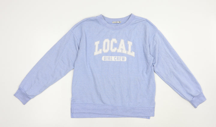Bershka Womens Blue  Polyester Pullover Sweatshirt Size M  Pullover - Girl Crew