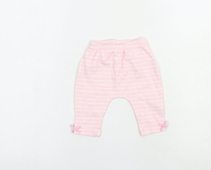 Watch Me Grow Baby Pink Striped Cotton Jogger Trousers Size 0-3 Months