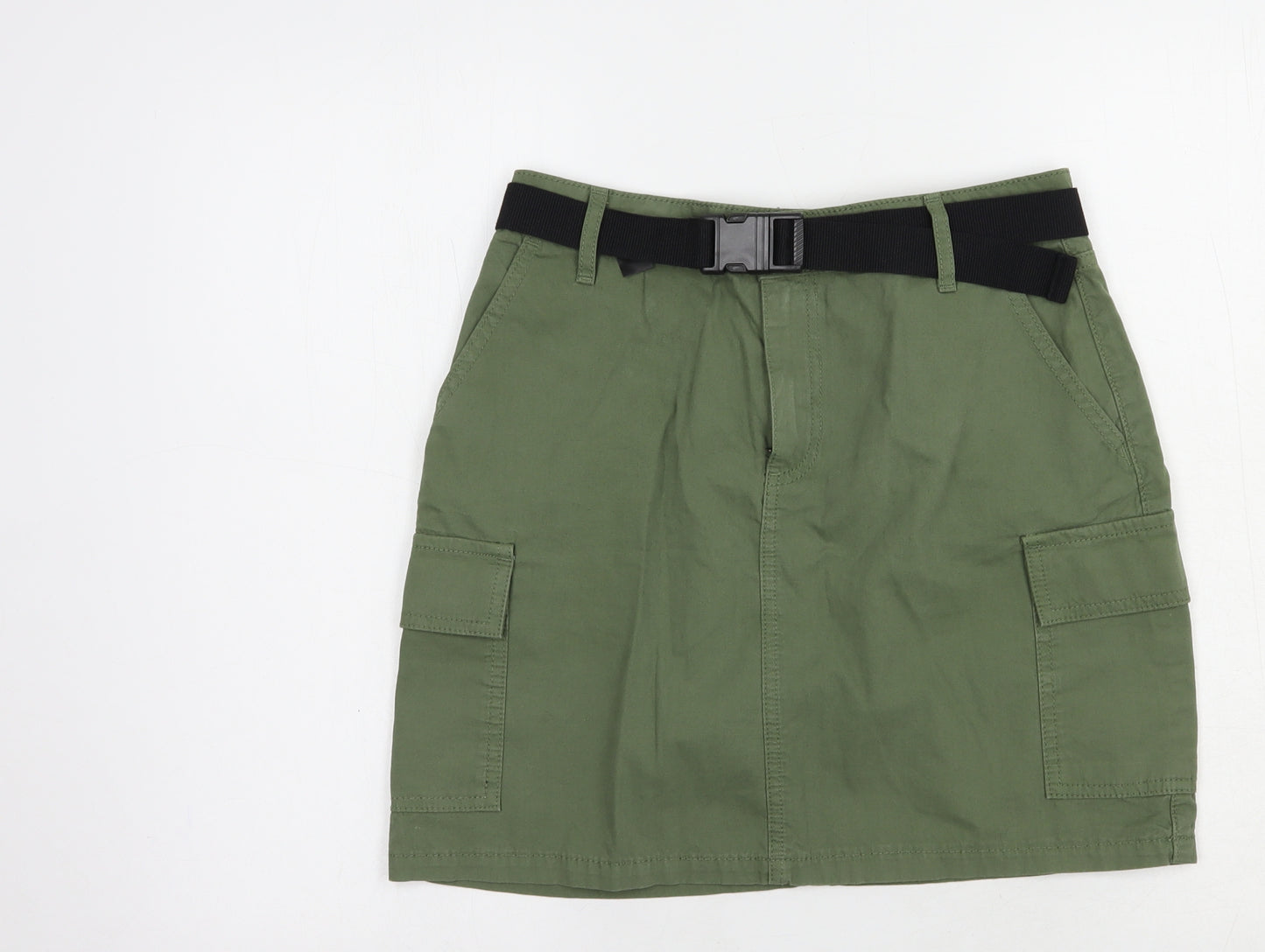 F&F Womens Green  Cotton Cargo Skirt Size 8   Button