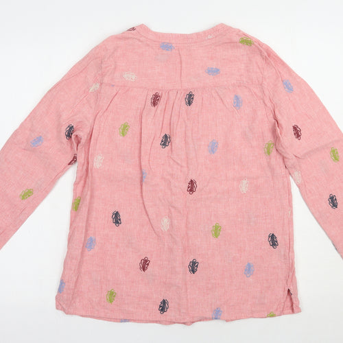 White Stuff Womens Pink Floral Linen Basic Blouse Size 10 Round Neck