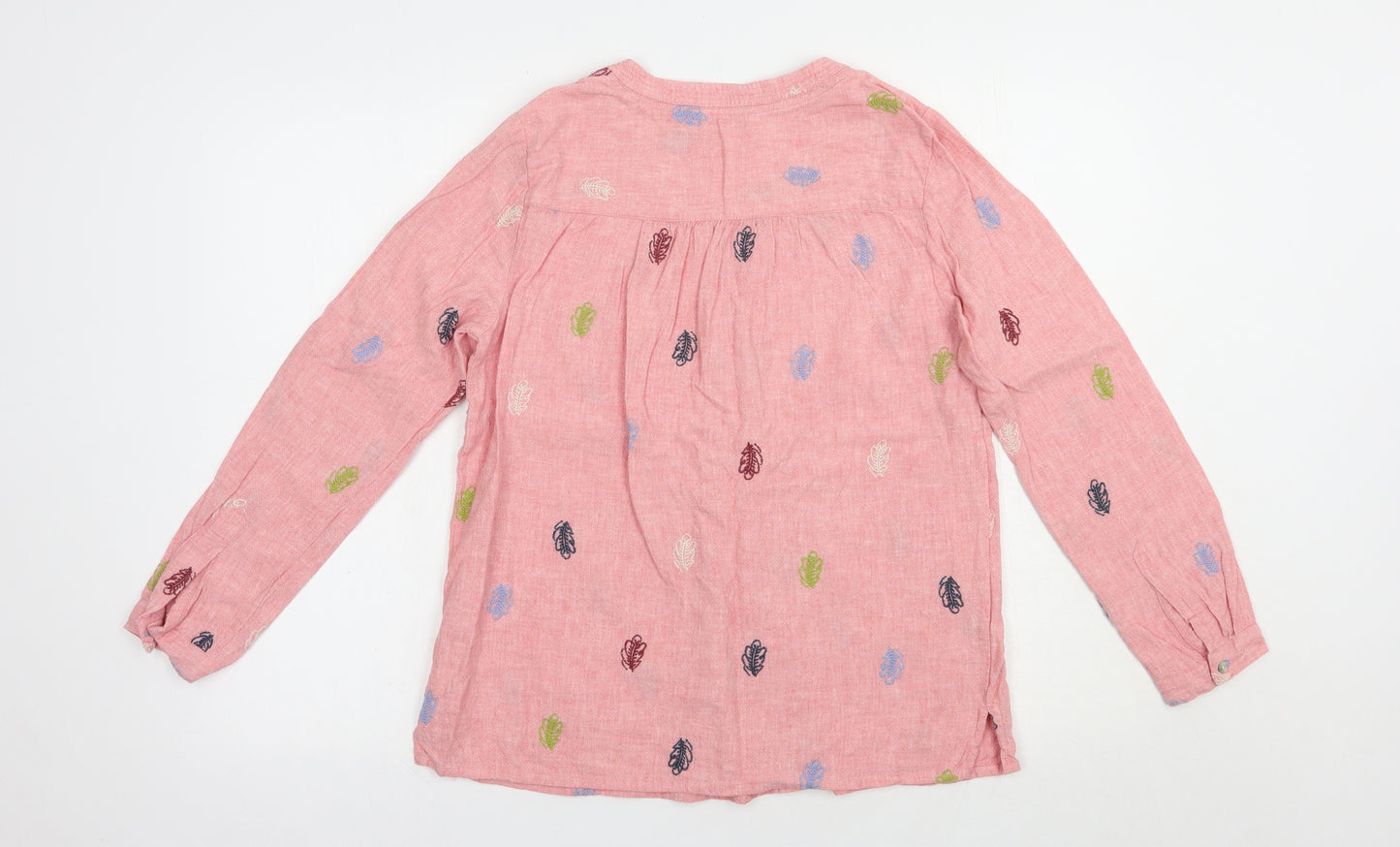 White Stuff Womens Pink Floral Linen Basic Blouse Size 10 Round Neck