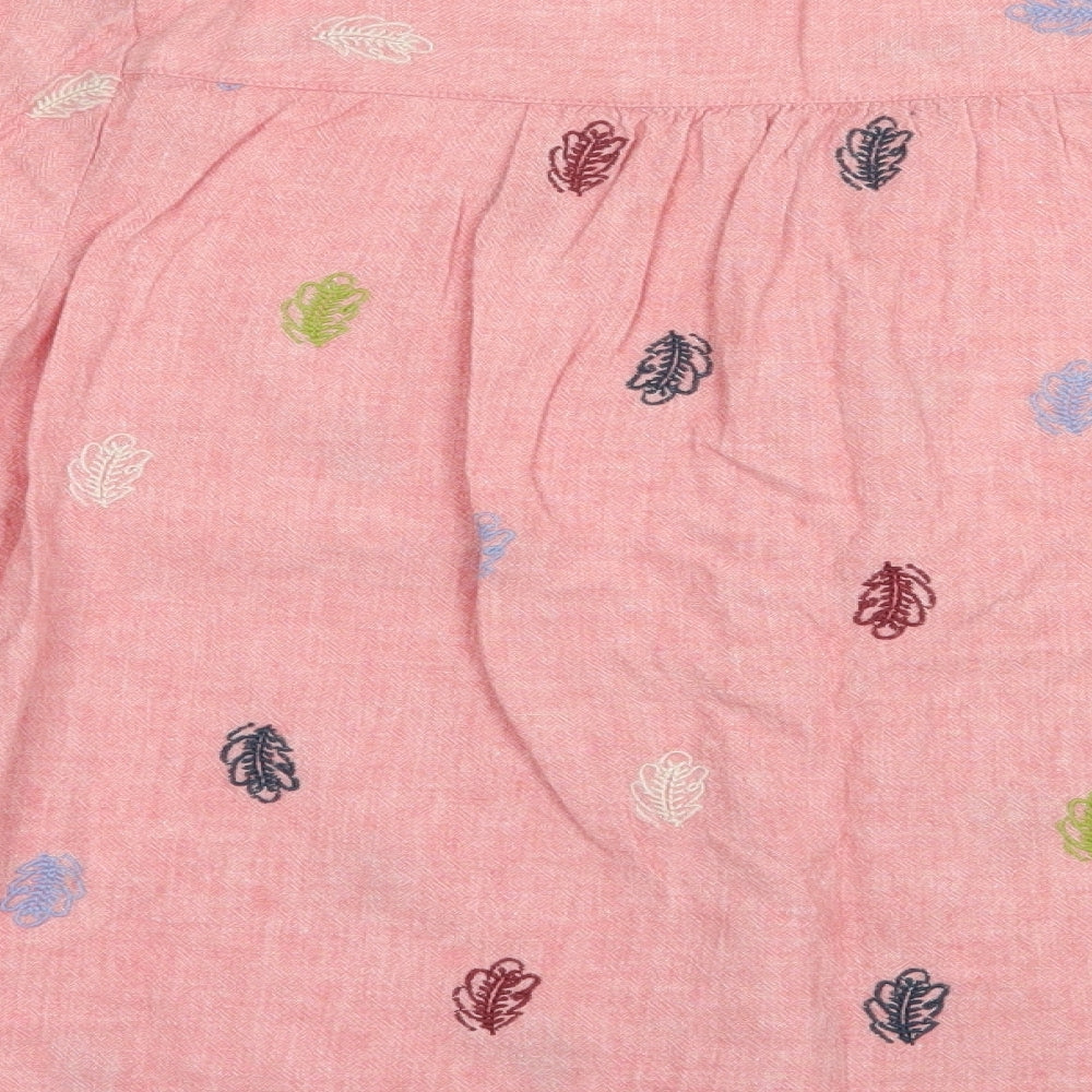 White Stuff Womens Pink Floral Linen Basic Blouse Size 10 Round Neck