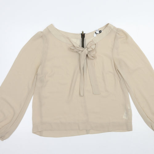 New cLook Womens Beige  Polyester Basic Blouse Size 14 Boat Neck