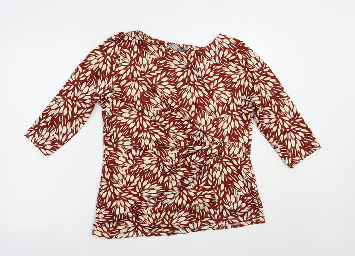 BHS Womens Brown Floral Polyester Basic Blouse Size 12 Boat Neck