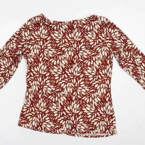 BHS Womens Brown Floral Polyester Basic Blouse Size 12 Boat Neck