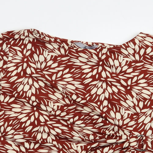 BHS Womens Brown Floral Polyester Basic Blouse Size 12 Boat Neck