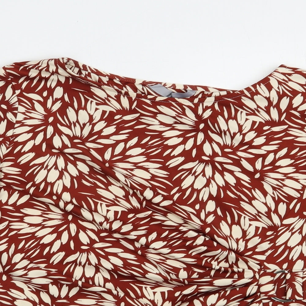 BHS Womens Brown Floral Polyester Basic Blouse Size 12 Boat Neck