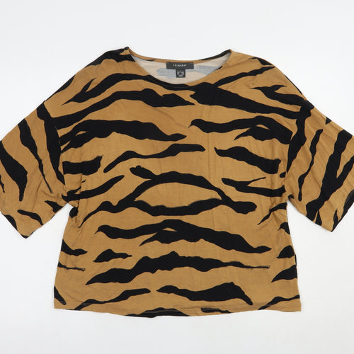 Primark Womens Beige Animal Print Viscose Basic T-Shirt Size S Boat Neck