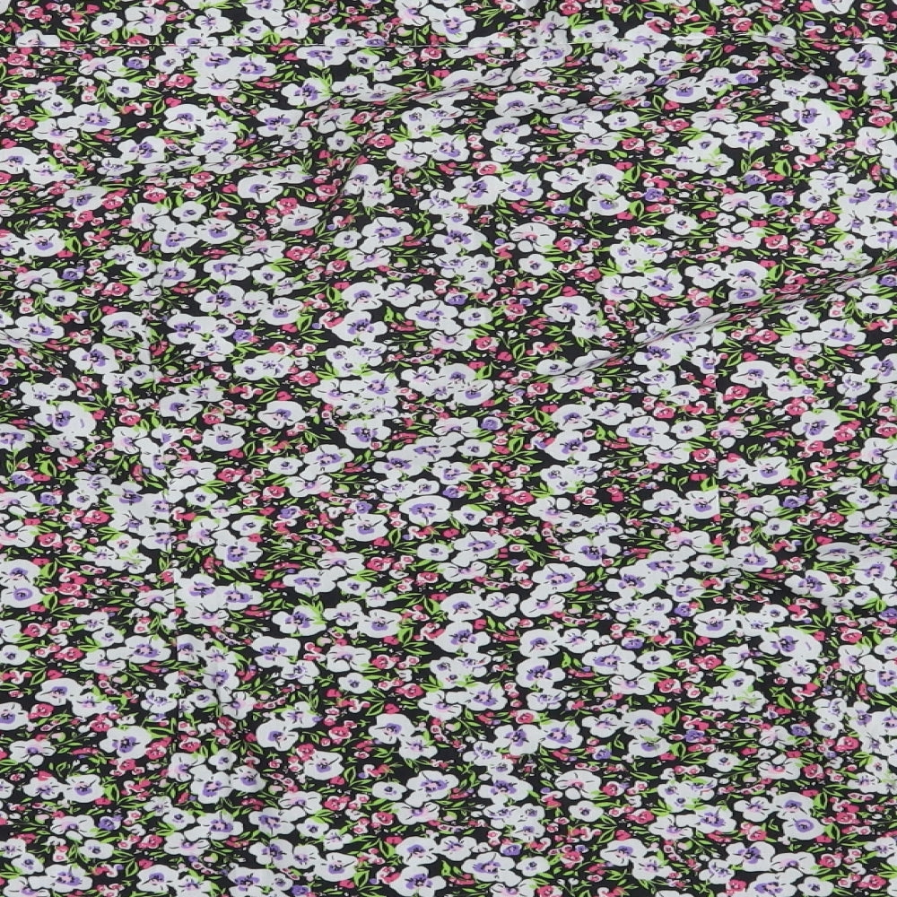 Marks and Spencer Womens Black Floral Polyester Basic Button-Up Size 16 Collared