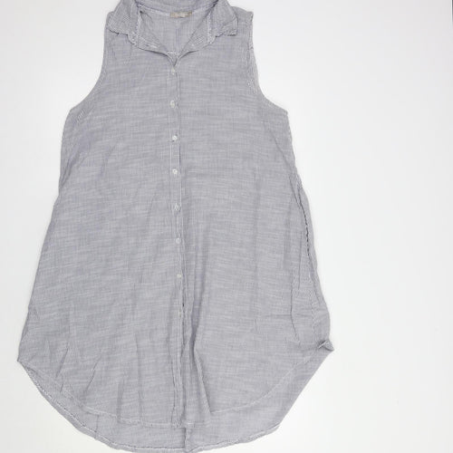 Carina Ricci Womens Blue Striped Cotton Shirt Dress  Size M  Collared Button