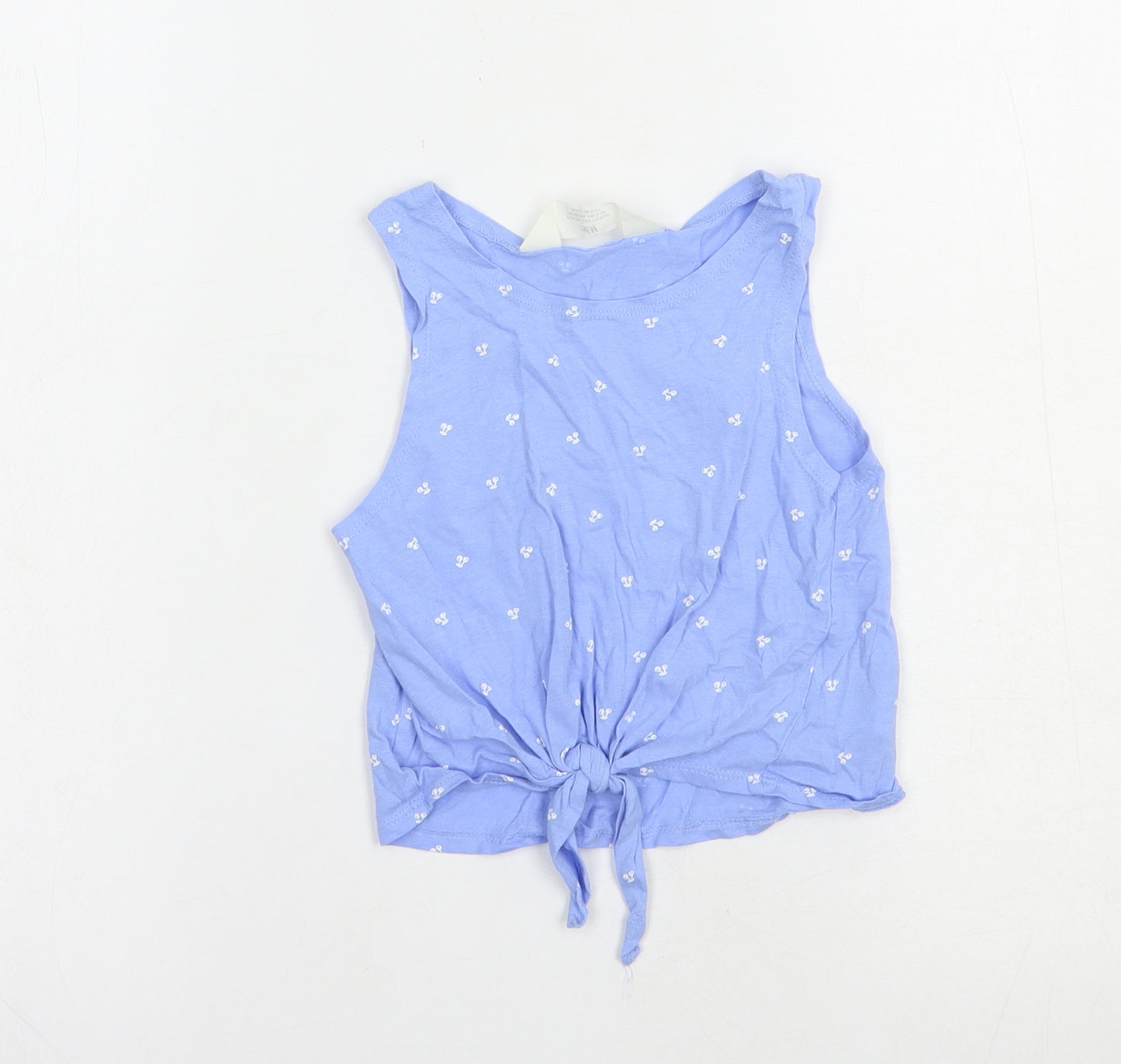 H&M Girls Blue Floral Cotton Basic Tank Size 5-6 Years Boat Neck Pullover