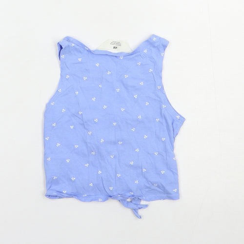 H&M Girls Blue Floral Cotton Basic Tank Size 5-6 Years Boat Neck Pullover