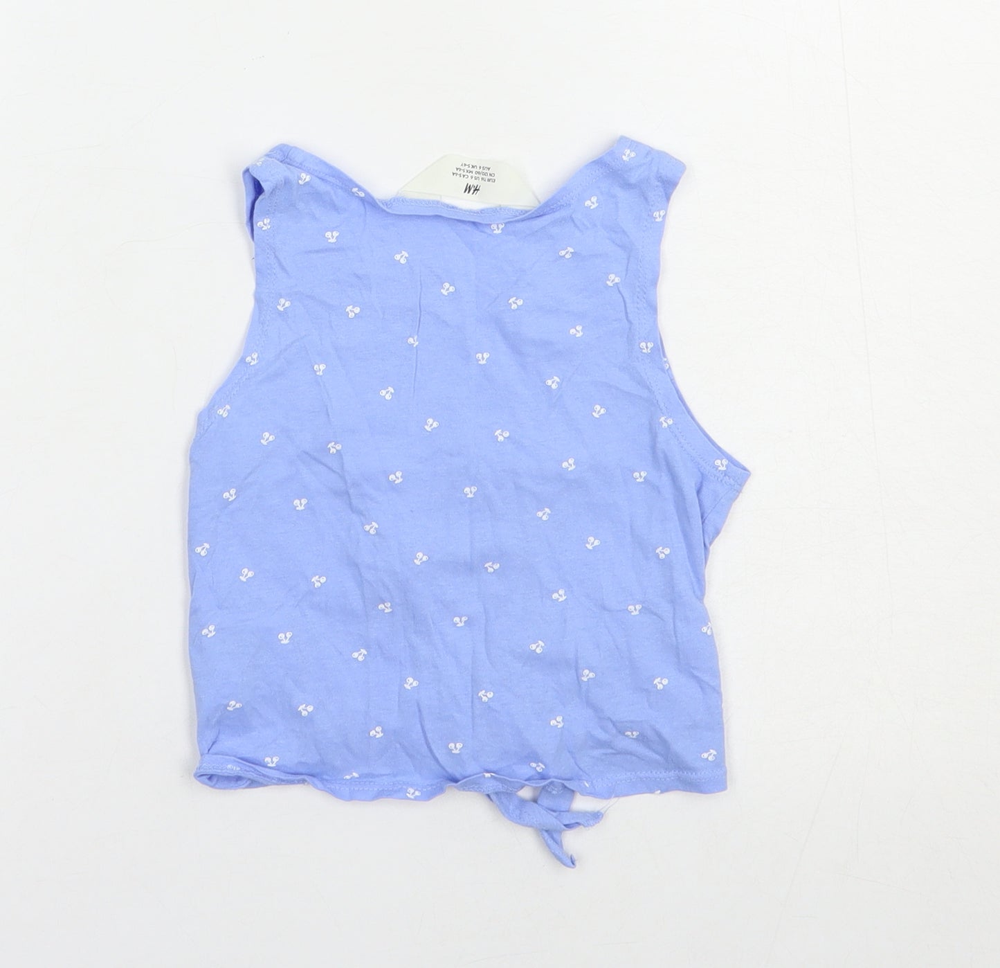 H&M Girls Blue Floral Cotton Basic Tank Size 5-6 Years Boat Neck Pullover