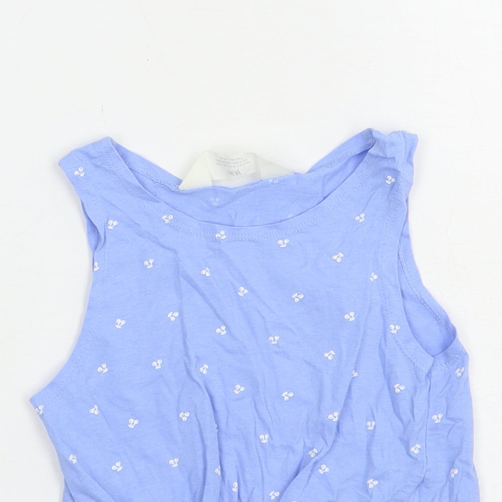 H&M Girls Blue Floral Cotton Basic Tank Size 5-6 Years Boat Neck Pullover
