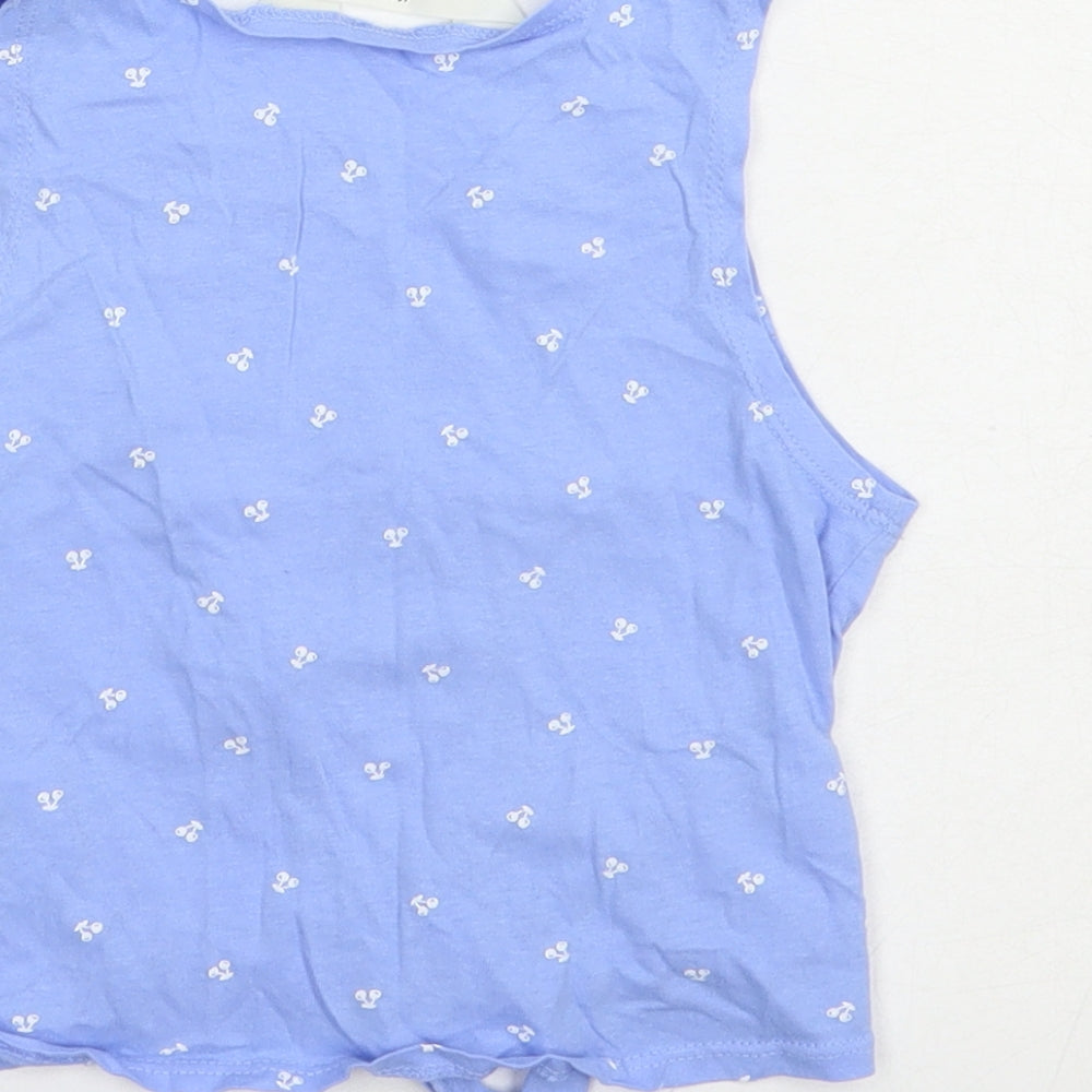 H&M Girls Blue Floral Cotton Basic Tank Size 5-6 Years Boat Neck Pullover