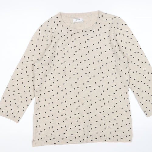 Papaya Womens Beige Round Neck Polka Dot Acrylic Pullover Jumper Size 10