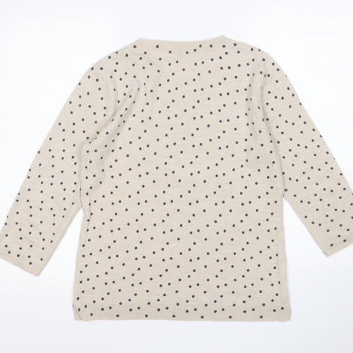 Papaya Womens Beige Round Neck Polka Dot Acrylic Pullover Jumper Size 10