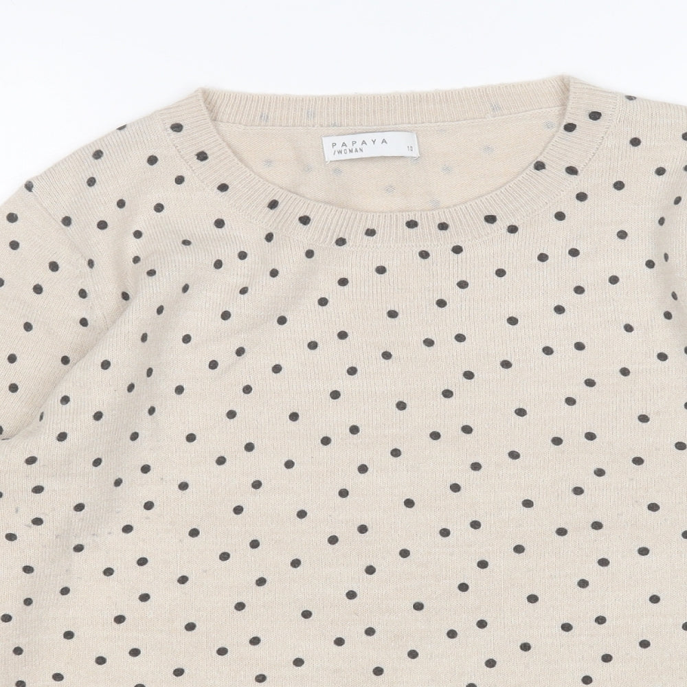 Papaya Womens Beige Round Neck Polka Dot Acrylic Pullover Jumper Size 10