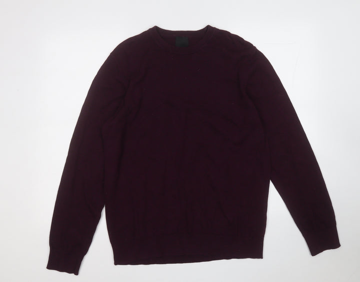 H&M Mens Purple Round Neck Cotton Pullover Jumper Size L