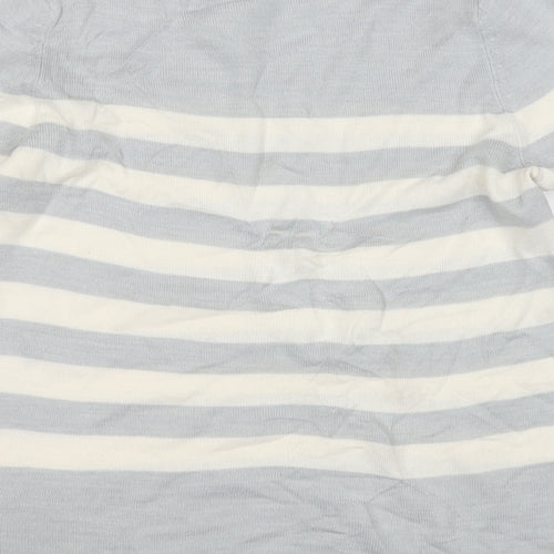 Marks and Spencer Womens Grey Round Neck Striped Acrylic Pullover Jumper Size M