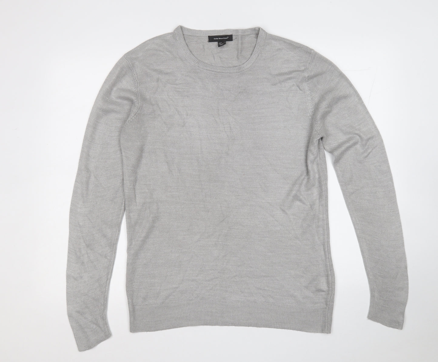 Cedar Wood State Mens Grey Round Neck  Acrylic Pullover Jumper Size S