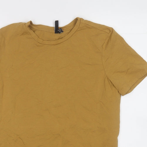 Pieces Womens Yellow  Cotton Basic T-Shirt Size M Round Neck