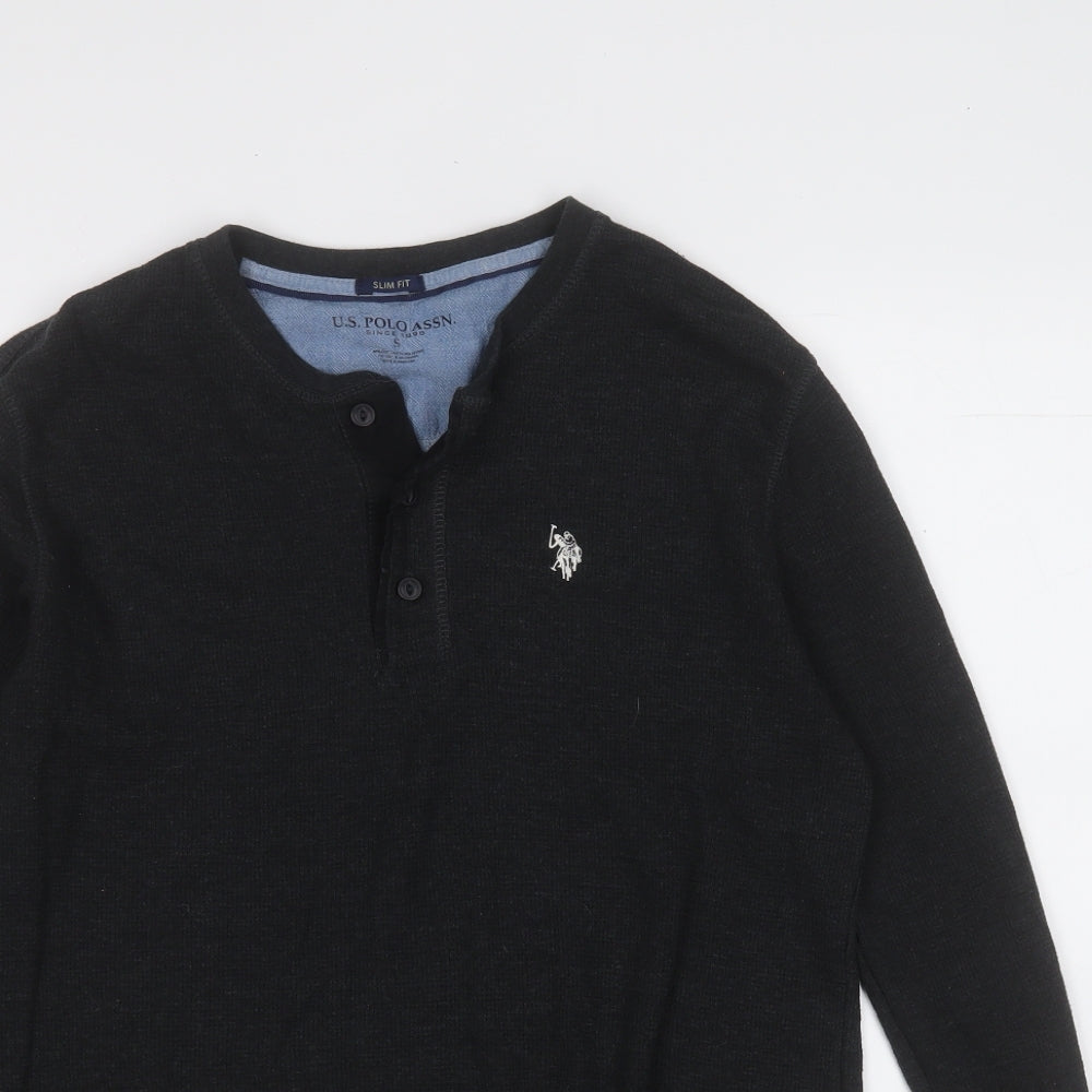 US Polo Assn. Mens Grey Round Neck  Cotton Pullover Jumper Size S