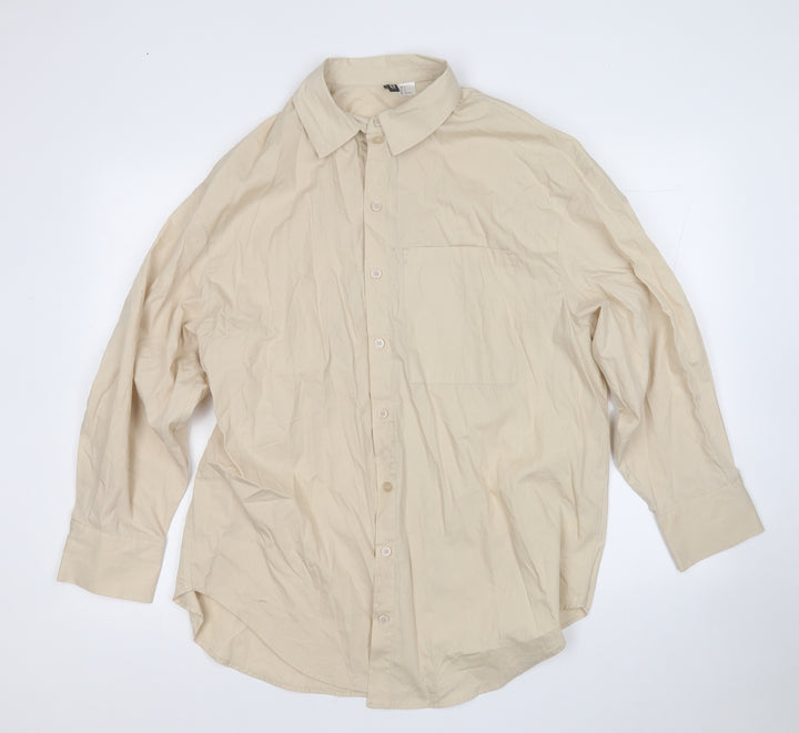 Divided Womens Beige Cotton Basic Button-Up Size S Collared
