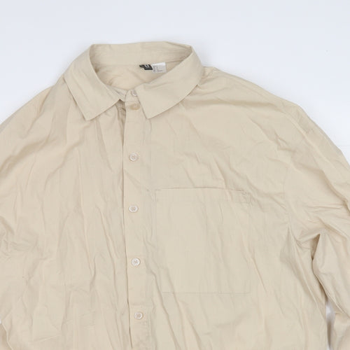 Divided Womens Beige  Cotton Basic Button-Up Size S Collared
