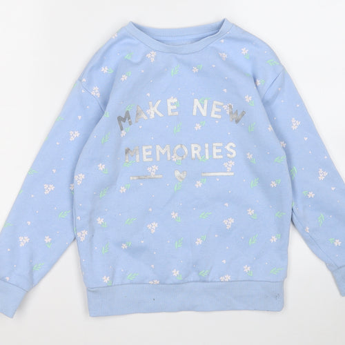 Dunnes Stores Girls Blue Floral Cotton Pullover Sweatshirt Size 7-8 Years