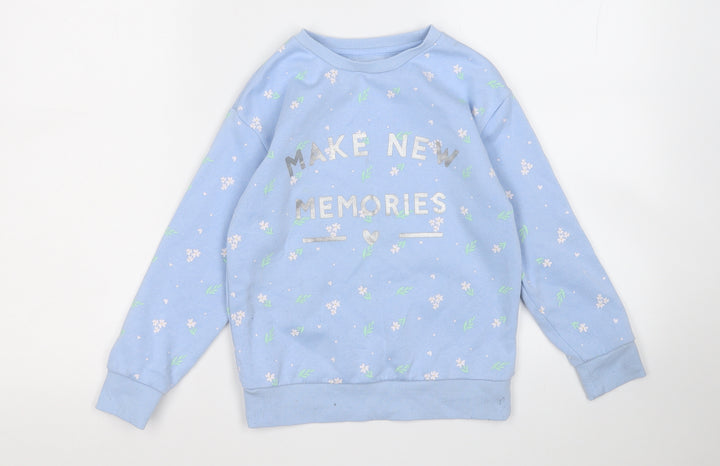 Dunnes Stores Girls Blue Floral Cotton Pullover Sweatshirt Size 7-8 Years