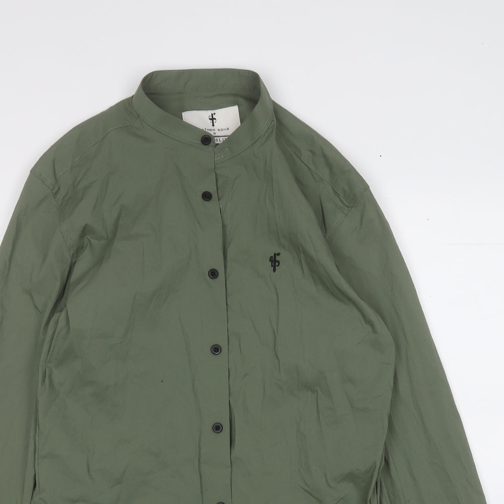 father sons  Mens Green  Cotton  Button-Up Size S Round Neck
