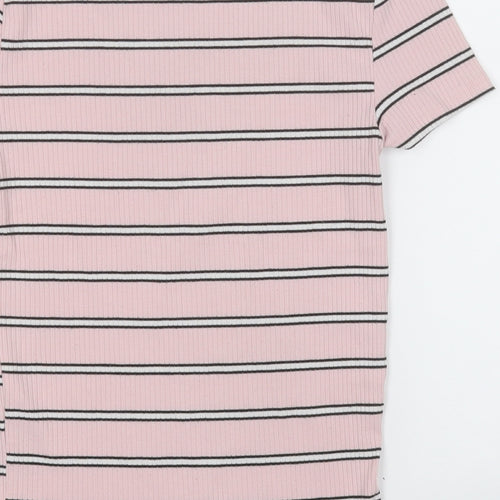 New Look Womens Pink Round Neck Striped Polyester Pullover Jumper Size 8