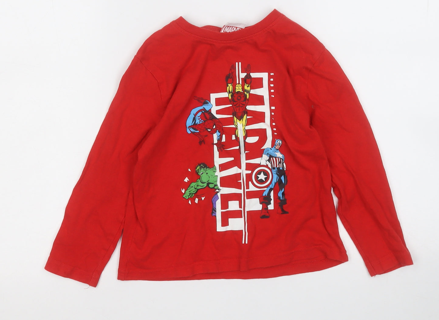 Primark Boys Red  Cotton Pullover T-Shirt Size 4-5 Years Round Neck  - Marvel Comics