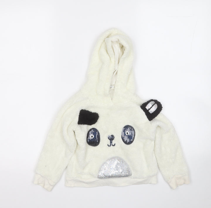 Blue Zoo Girls White Polyester Pullover Hoodie Size 2-3 Years - Panda