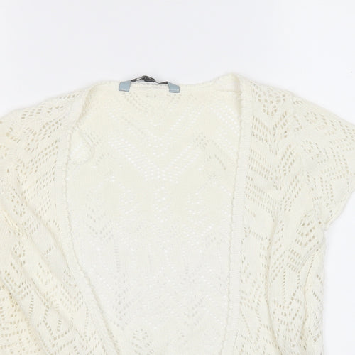 Red Herring Womens White V-Neck  Cotton Cardigan Jumper Size 10