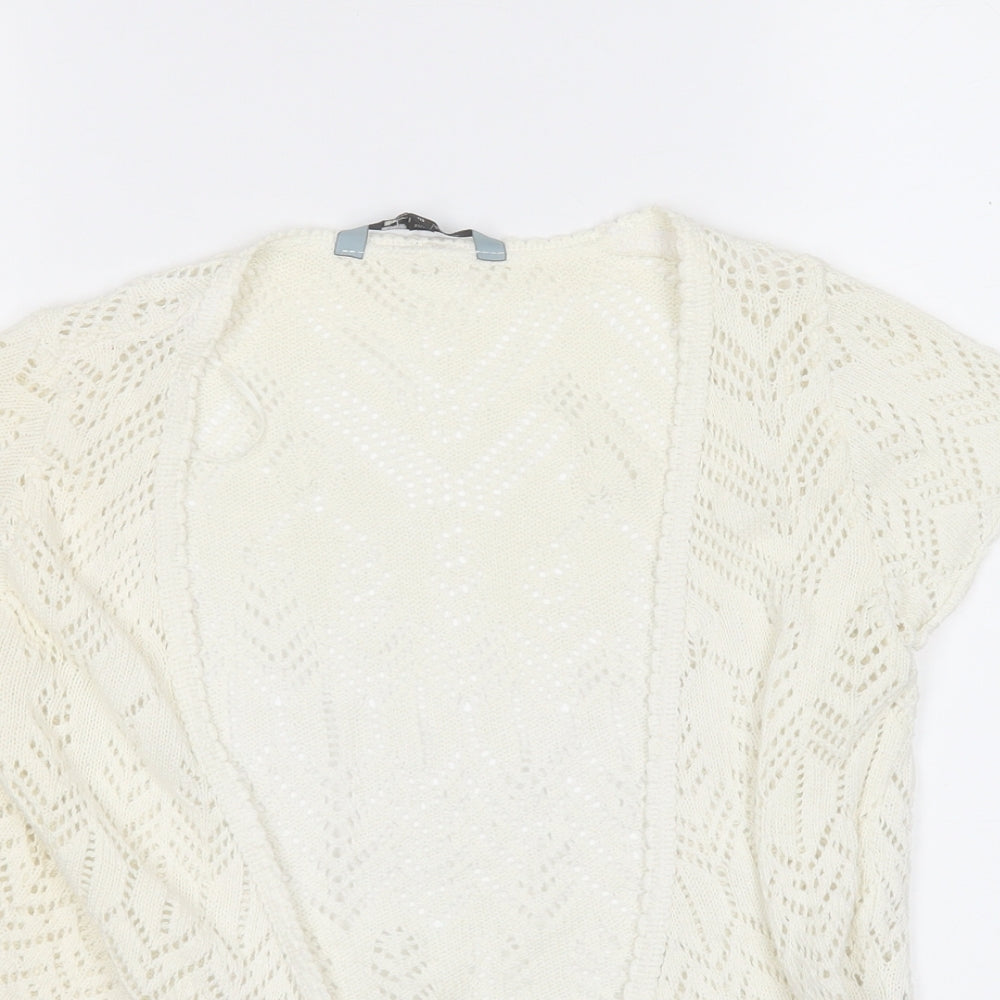 Red Herring Womens White V-Neck  Cotton Cardigan Jumper Size 10